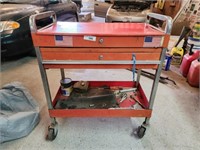 ROLLING WORK CART WITH DRAWER AND MISC