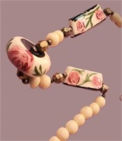 UNIQUE VINTAGE PAINTED PINK FLORAL STONE BEADED