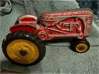 Red Metal Tractor Vintage 7” long