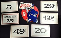 VINTAGE PEPSI SIGN & OTHER PRICE STORE SIGNS