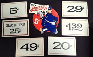 VINTAGE PEPSI SIGN & OTHER PRICE STORE SIGNS