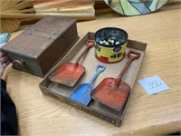 MARBLES - OLD KIDS SHOVELS - WOODEN BOX