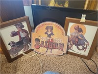 Norman Rockwell prints and tin Dusty Rose  Saloon