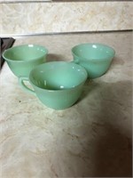Lot of 3 vintage jadite style cups- one is markedi
