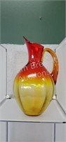 Vintage red and yellow glass 12 inch pitcher