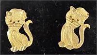 Pr 14KT Gold Cat Earrings