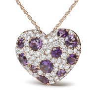 18k Rgold 1.69ct Amethyst & Diamond Heart Necklace