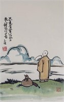 Feng Zikai 1898-1975 Chinese Watercolour Roll