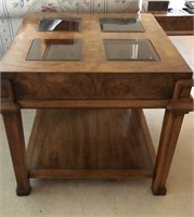 End Table, 23” Square, 21” Tall, Burl Wood Veneer