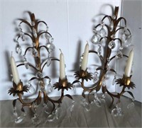 Brass and Crystal Candle Sconce, 14”x 6”