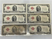 5 - 1928G, 1 - 1928F $2 red seal notes