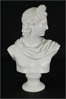 Apollo Bust in White Bisque Porcelain