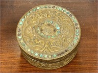Chinese Intricate Jade Embellished Brass Box