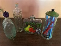 Decorative jars and glass straw container with lid