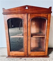 ANTIQUE TWO DOOR HANGING MAHOGANY CABINET