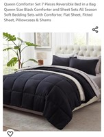 Queen Size 7 Pc Bed in a Bag, Black / Light