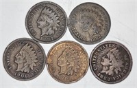 Lot of 5 Indian Head Cents