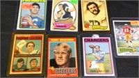 Seven vintage football cards