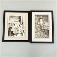 2 Frances Greenman framed 1929 lithographs