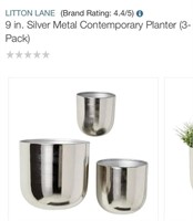 9 in. Silver Metal Contemporary Planter (3-Pack)