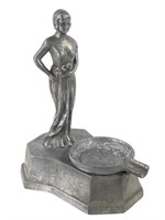 Art Deco Aluminum Ashtray Stand Draped Figure