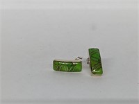 .925 Sterling Silver Green Stone Earrings