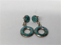 .925 Sterling Silver Turquoise Dangle Earrings