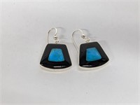 .925 Sterling Silver Turquoise/Black Earrings