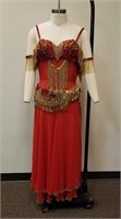 Red Beaded Belly Dancing Complete Outfit Costume