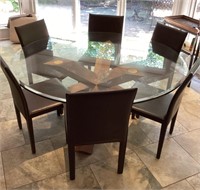 66" round glass top table & 6 chairs