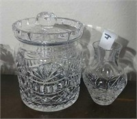 Two pcs Waterford Crystal - Biscuit Barrel & Vase