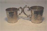 2 Pure coin silver cups 1856 & 1857 engraved.