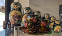 Russian Nesting Dolls, Russian Lacquer Tray Set