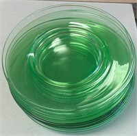 SEVERAL DEPRESSION GREEN GLASS SALAD PLATES 8"
