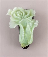 Chinese Hardstone Carved Cabbage w/ Wood Stand