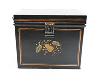 Tin Towle style paint decorated storage tin with
