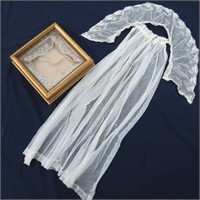 Antique Bridal Veil, Collar,& Shadow Box