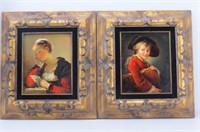 French Boy & Girl Prints in Heavy Carved Frames