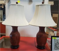 LACQUERED ORIENTAL LAMPS- DAMAGED ON SIDES