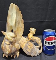 Hand Carved Stone Phoenix Bird w Foo Dragon