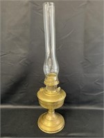Brass oil lamp, 24 3/4in overall height