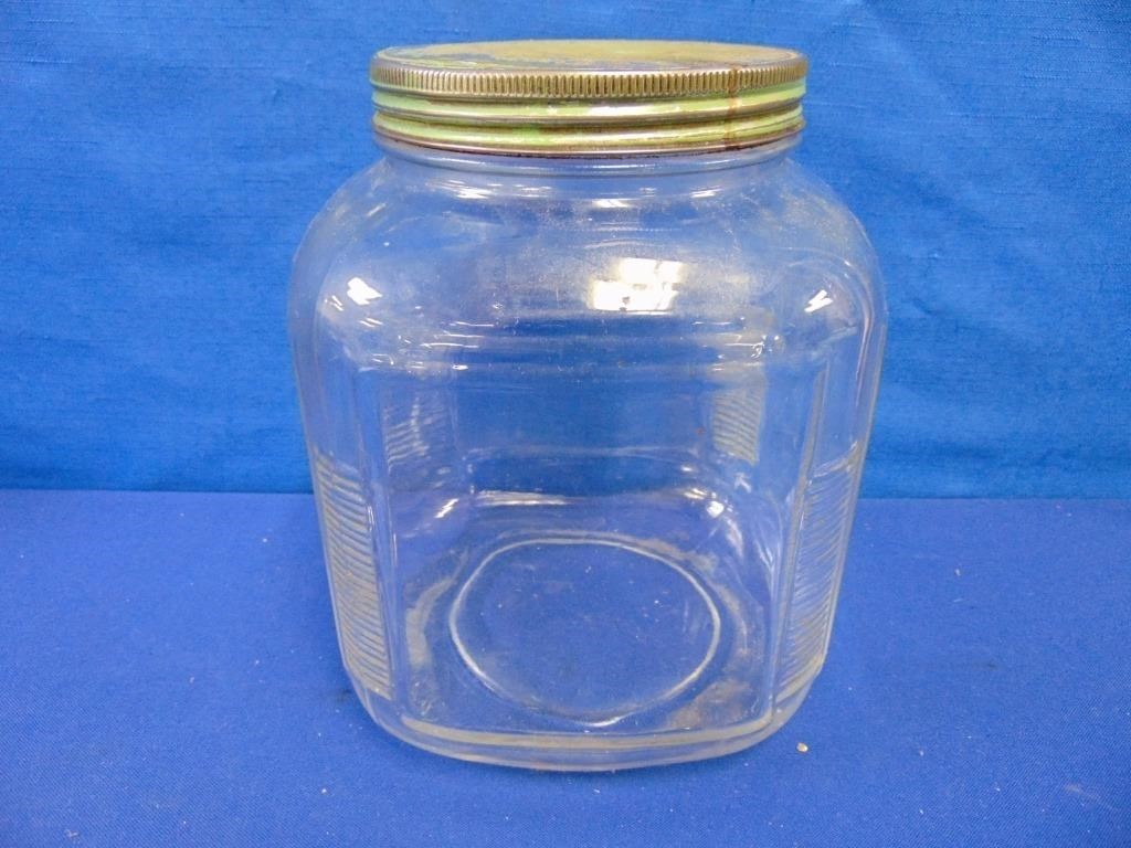 Vintage Glass Storage Jar With Tin Lid