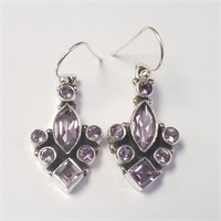 Sterling Silver Multi-Cut Amethyst Dangle Studs