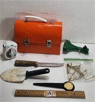 Vintage Orange Lunch Box, Timer, Knife, etc..