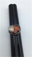 Southwest sterling, silver and coral ring size 3