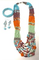 Multi-Colored Beaded Necklace (13") & Turquoise