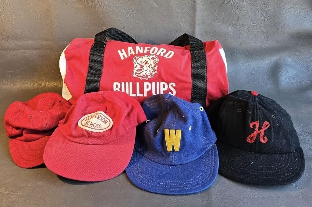 Vintage Hanford Gym Bag & Assorted Ball Caps