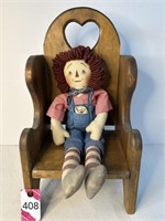 Raggedy Andy with Wood Chair