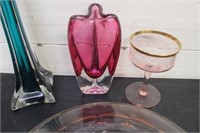 Art Glass Vases & Depression Glass Bowl & Glass