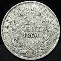 1860 BB France 20 Cents Silver Coin